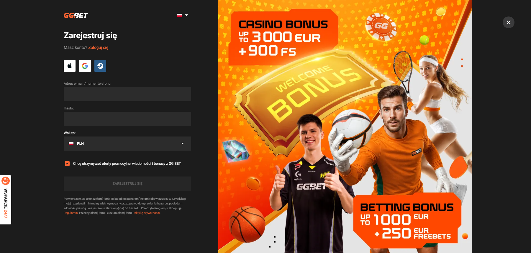 GGBet Casino rejestracja